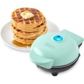 Mini Waffle Maker, 4-Inch Ceramic Nonstick Cooking Surface, Aqua (Option: Aqua)