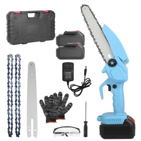 1Set Electric Mini Chainsaw Portable Handheld Cordless Small Chain Saw Battery Powered With 2Pcs 1200mAh Rechargeable Batteries 8in Chains Gloves (Option: Blue)