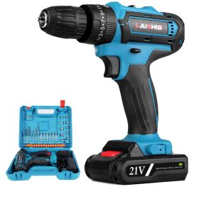 1Pack Cordless Drill Set With 2Pcs 21V Batteries And Charger 2 Variable Speeds Keyless Chuck 265lnLbs 25 And 3 Torque Positions Included 24Pcs Dr (Option: Blue)