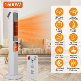 Fast Heating Oscillating Space Heater - 120° Wide Angle 30% Faster Warmth, 3D Flame, 5 Timer & Remote Control, Safe Quiet Heater For Bedroom Offi (Option: defaulttitle)
