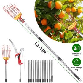 2-in-1 Pole Saw & Fruit Picker with Extendable Stainless Steel Pole (Option: 14.4FT)