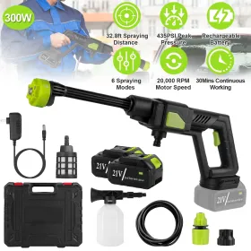 Dropship Cordless Pressure Washer Portable Electric Power Washer High Pressure Water Sprayer 435PSI Car Washer Cleaner With 6-in-1 Nozzle Foam Bo (Option: Black)