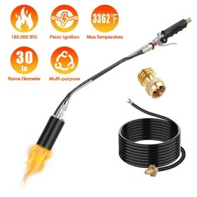 180,000 BTU Propane Weed Torch Heavy Duty Weed Burner Flame Weeder With 10FT Hose Piezo Ignition Adjustable Flame Control For Weeds Ice Snow Asph (Option: Silver)
