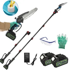 2-In-1 8' Cordless Electric Pole Saw And Mini Chainsaw With Extension Poles 2Pcs 21V 3.0Ah Batteries Adjustable Length Chain Saw With Auto Oiler (Option: Saw)