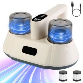 15000PA Double-Cup Bed Vacuum Cleaner with UV-C Light Cordless Mattress Vacuum Rechargeable Dust Mites Remover with 3 Washable Filters (Option: White)