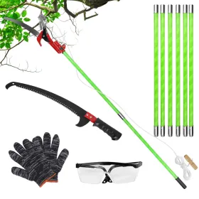 2 In 1 Extra Long Manual Pole Saw 8.23-15.12FT Extendable Tree Pruner For High Branches With Pruner Scissors 2 Double-hooked Saw Blades Goggles G (Option: 8m)